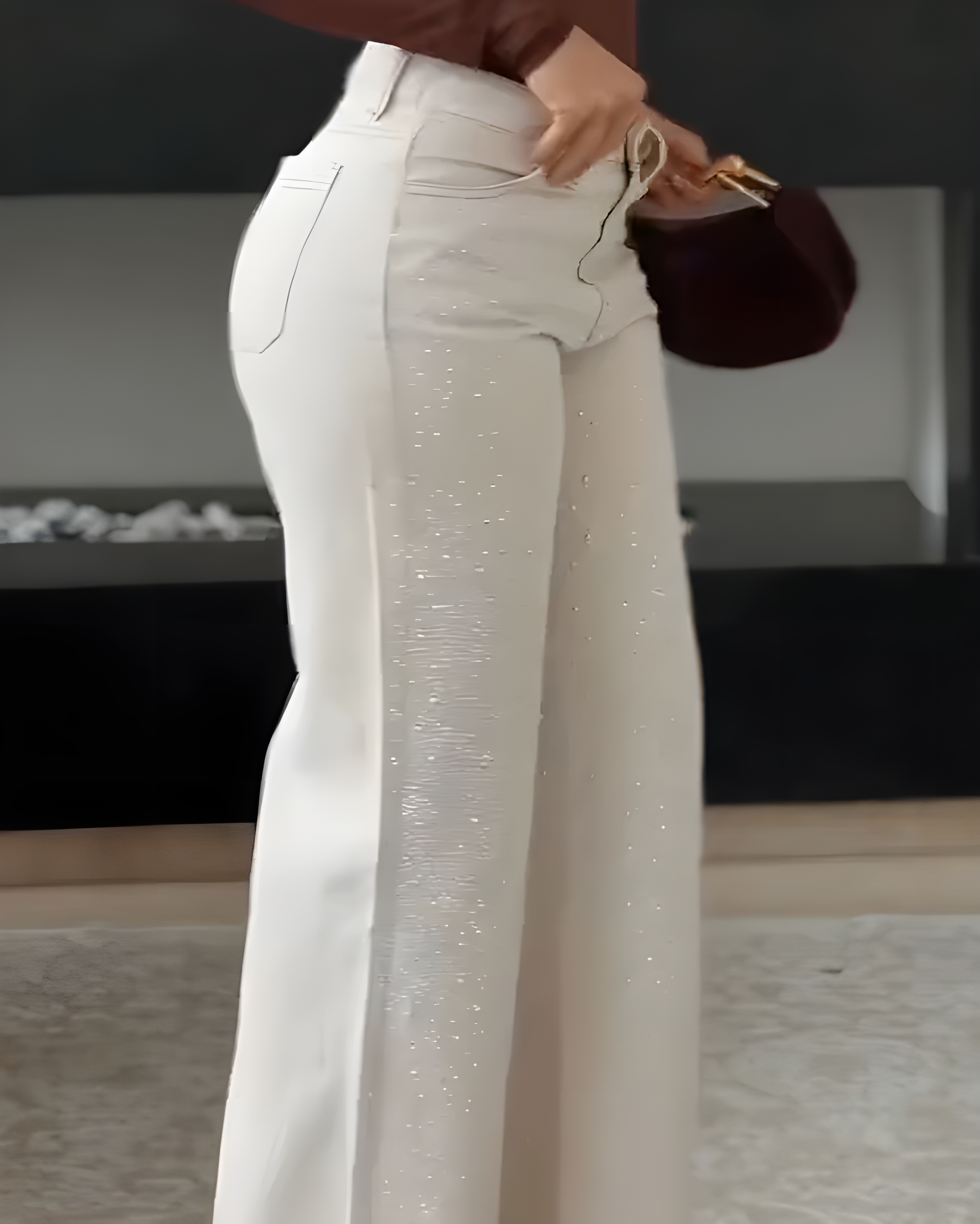 Sparkling Rhinestone Slim-Fit Wide-Leg Jeans