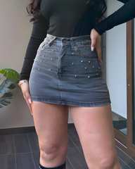 Built-In Shorts Shiny Denim Skirt