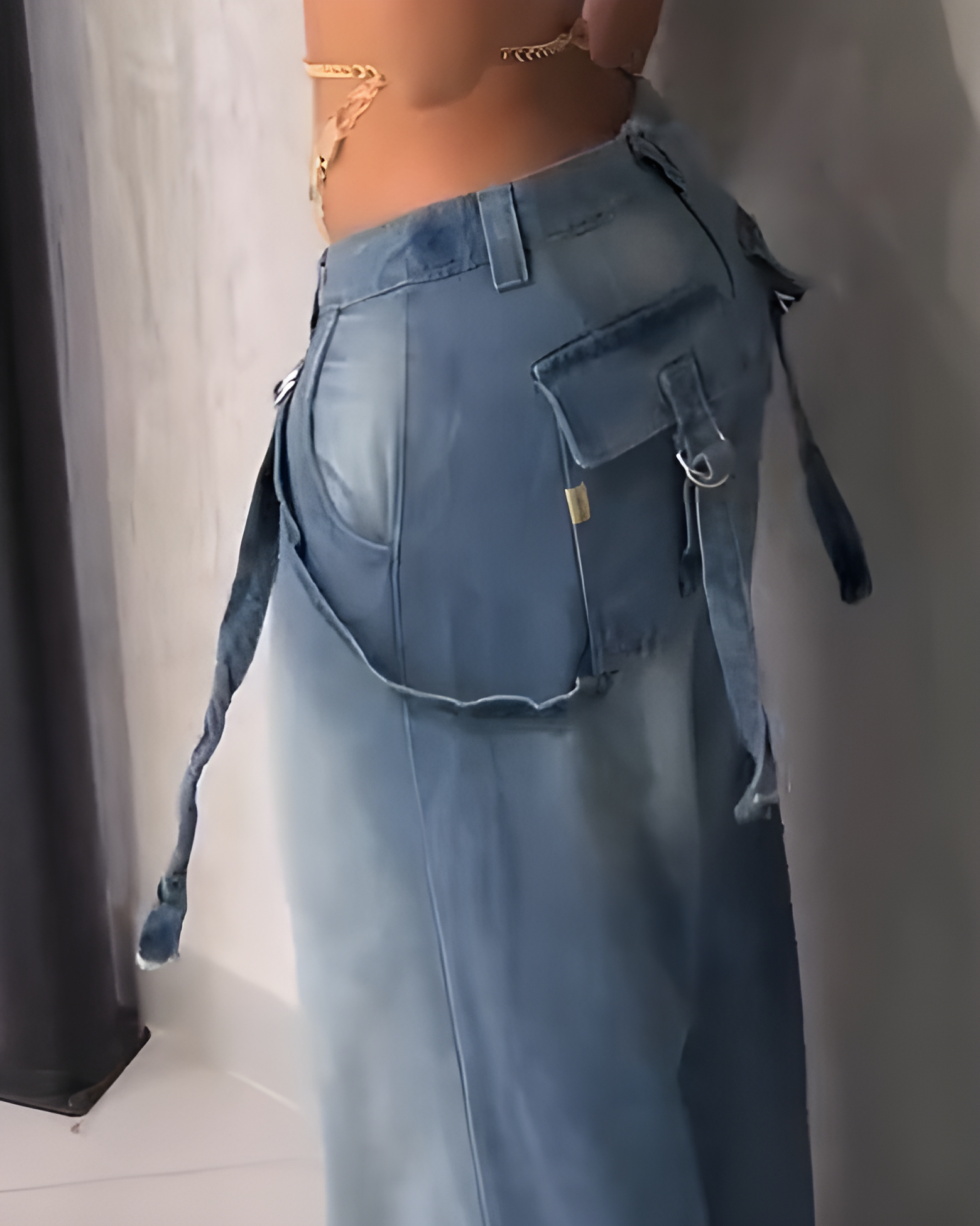Slim Cargo Style Wide-Leg Denim Jeans