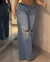 Ripped High-Waisted Wide-Leg Jeans