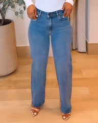 High-Rise Sparkling Rhinestones Wide-Leg Jeans