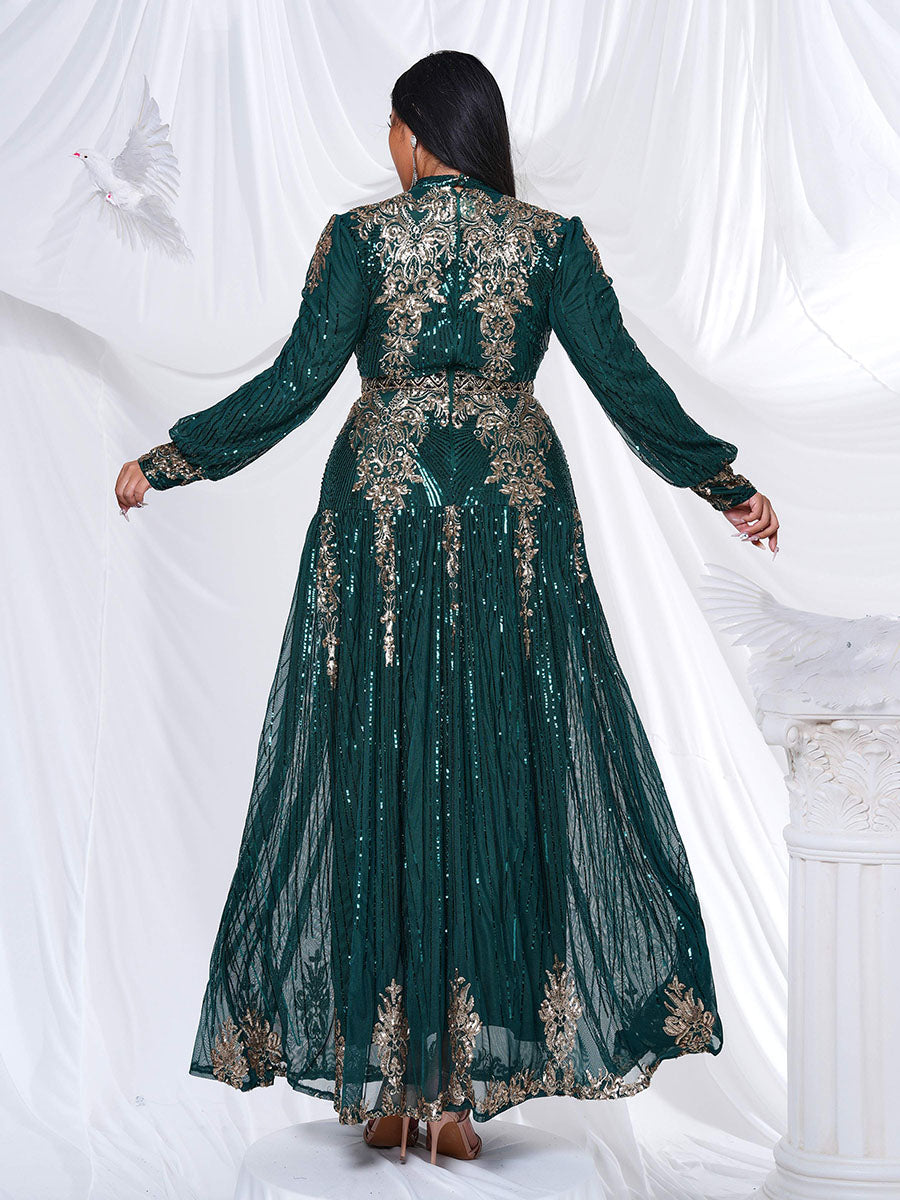 Lantern Sleeve Sequin Maxi Dress