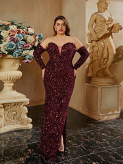 Plus Off Shoulder Split Prom Dress