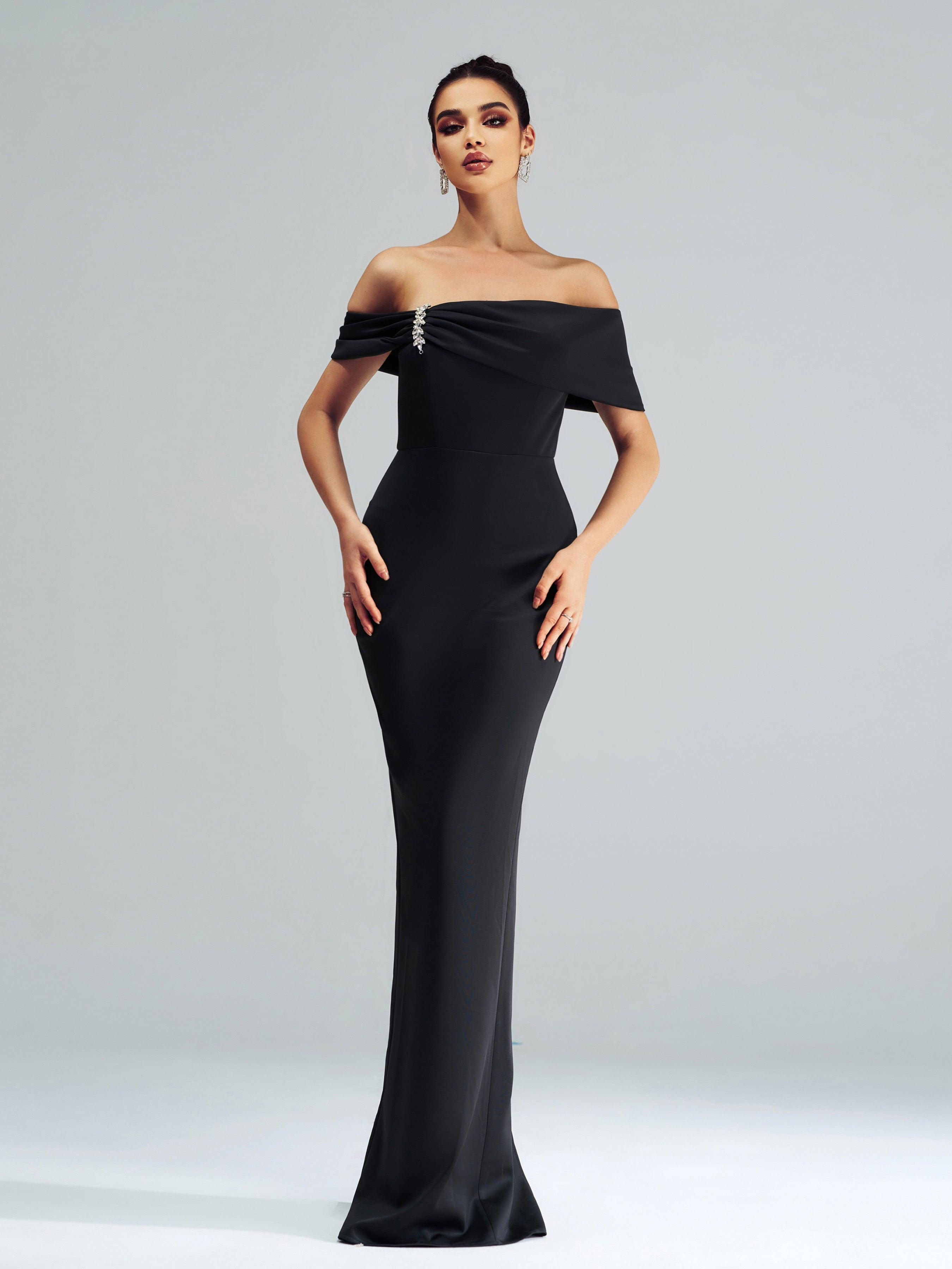 Black Off-shoulder Sheath Formal Dress