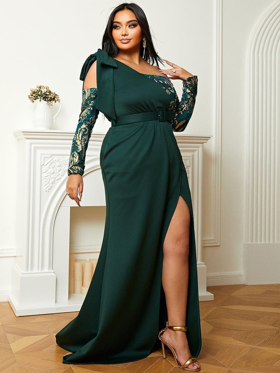 Plus Off Shoulder Emerald Green Gown