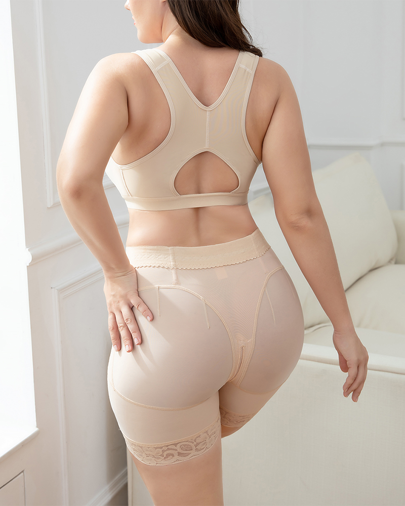 Mid-Waist Seamless Shaping Lace Butt Lifter Shorts
