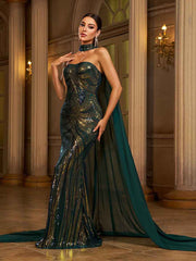 Cape Tube Top Sequin Dress Two Piece Set
