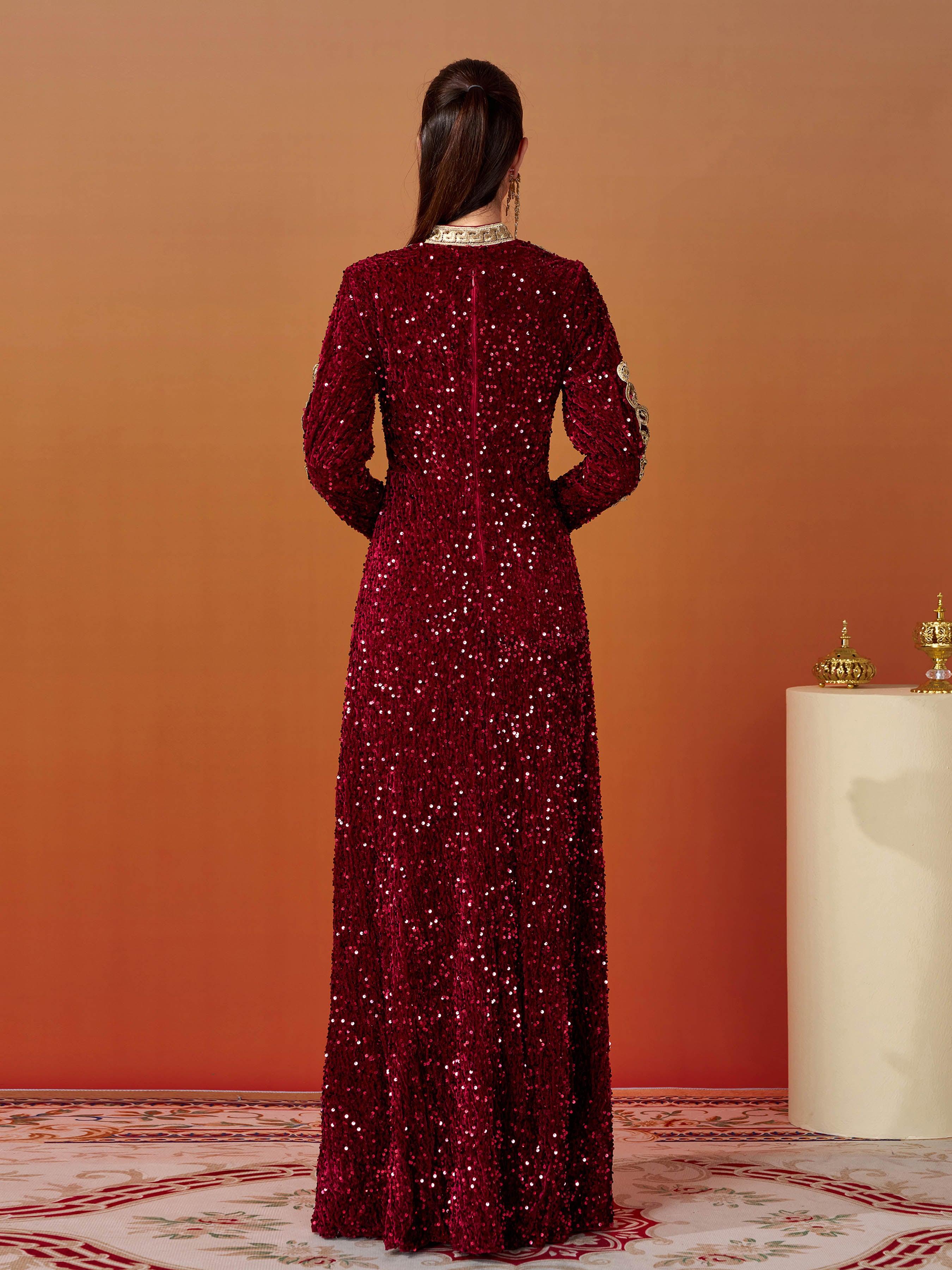 Long Sleeve A-Line Sequin Maxi Dress