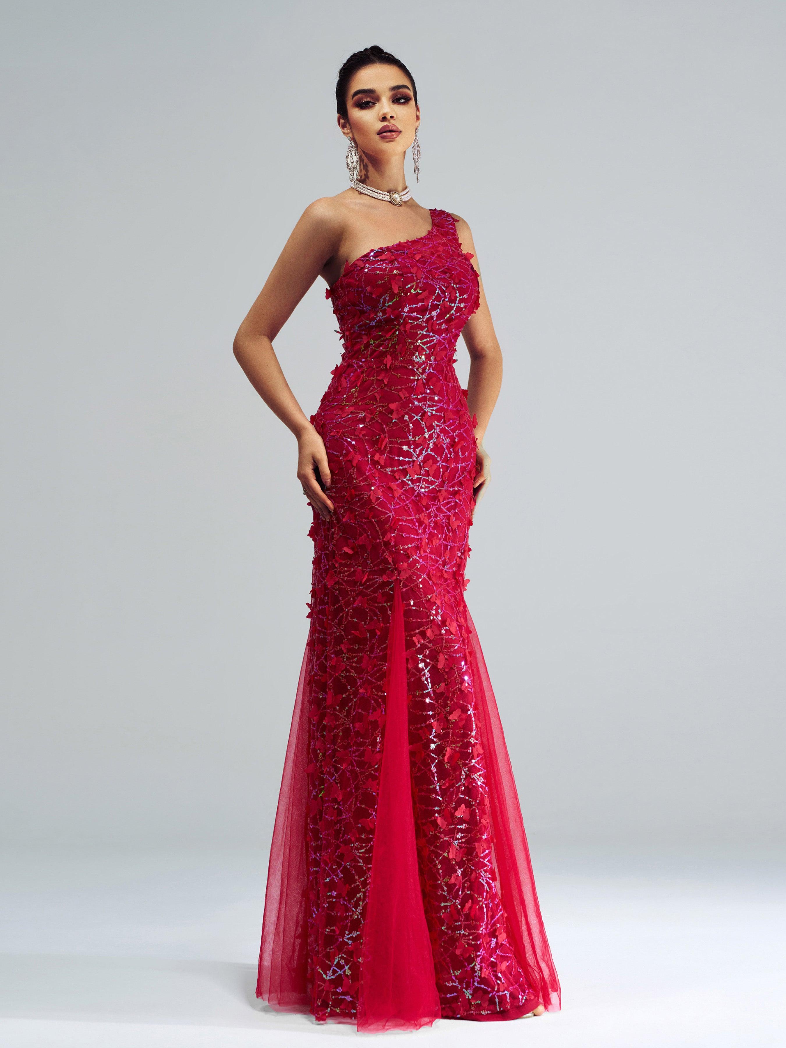 Butterfly Off Shoulder Sequin Mermaid Dress