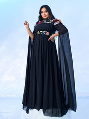 Plus Embroidered Floral Chiffon A-line Prom Dress