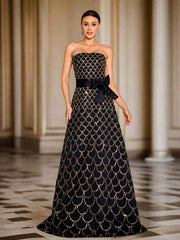 Fishscale Sequin Strapless A-line Dress