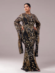 Plus Long Sleeve Mermaid Sequin Maxi Dress
