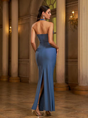 Blue Halter Backless Solid Cocktail Dress SL30066