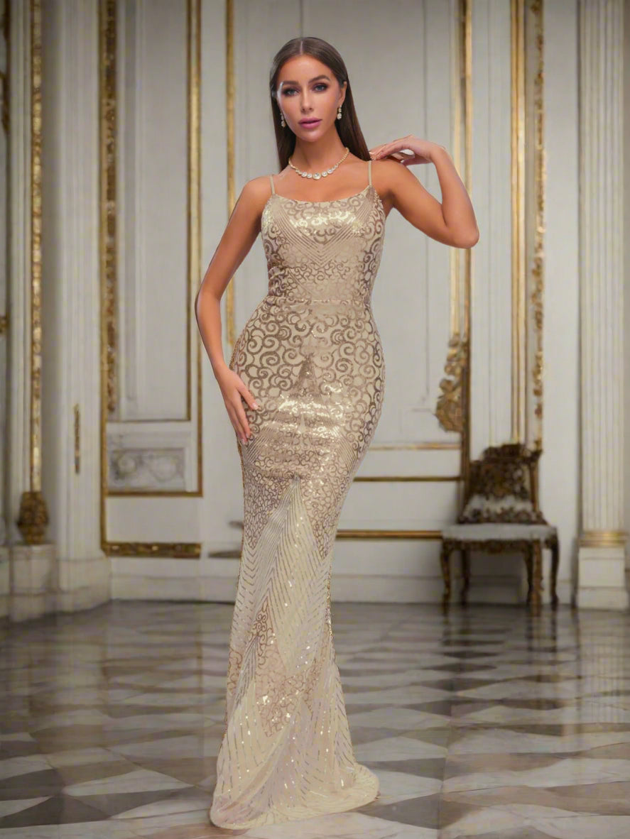 Spaghetti Straps Sequin Mermaid Dress