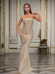 Spaghetti Straps Sequin Mermaid Dress