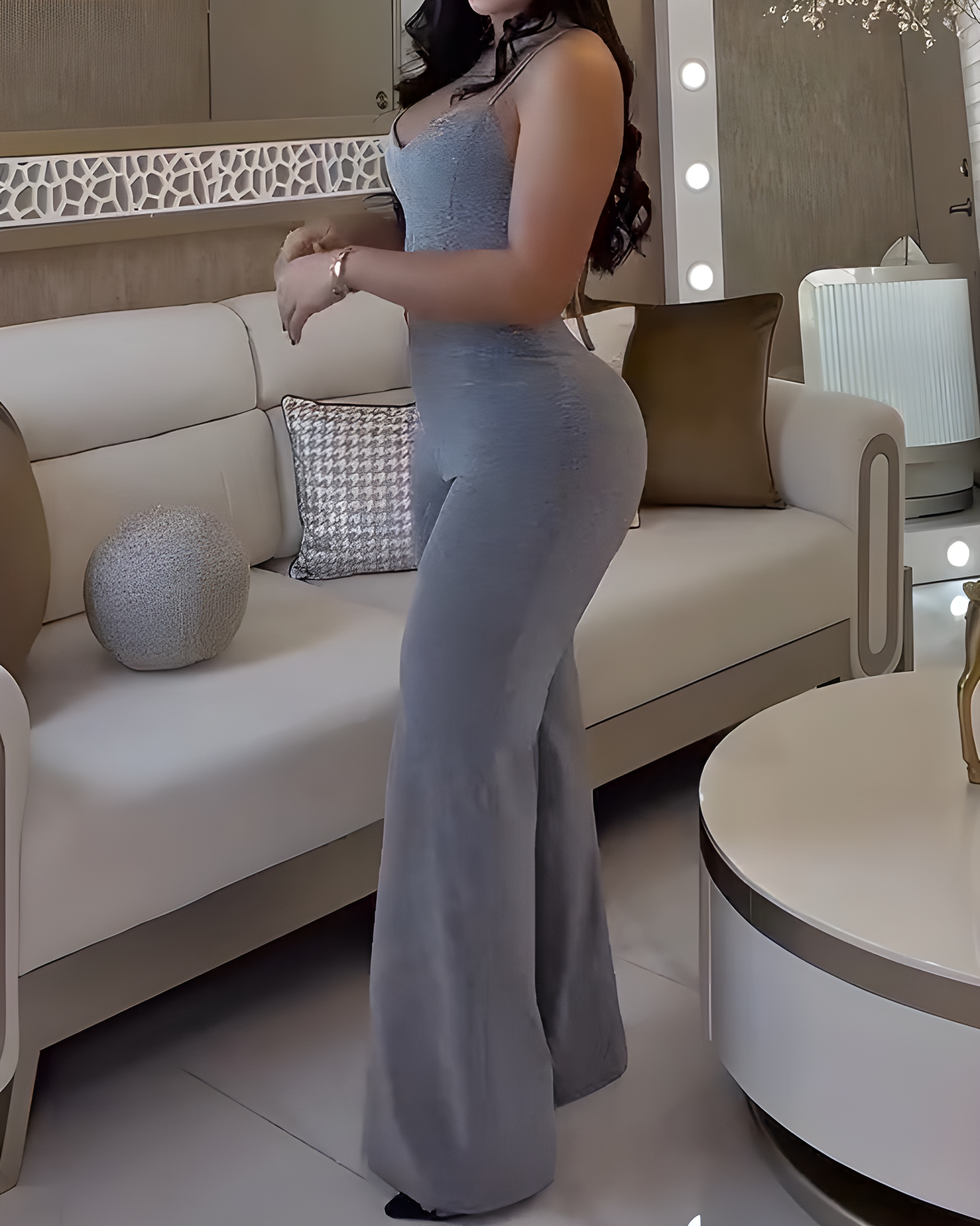 Shiny Slim Fit Wide Leg Jumpsuit