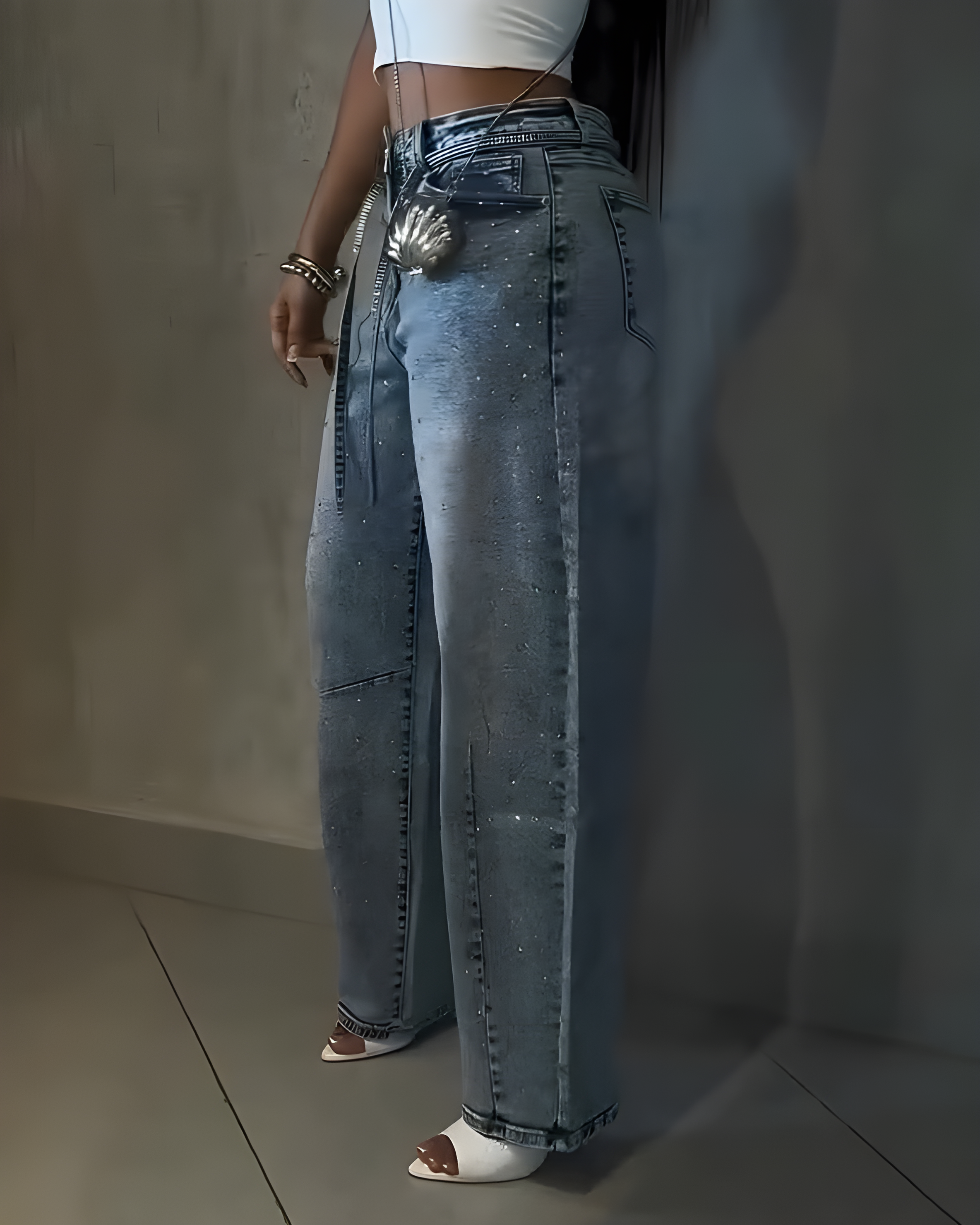 High-Waisted Sparkling Rhinestones Slimming Jeans