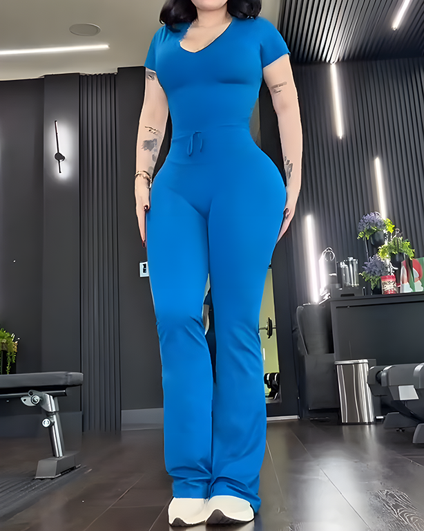 Casual Short-Sleeved Slim-Fit 2-Piece Set