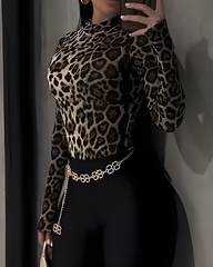 Long-Sleeved Leopard Print Top