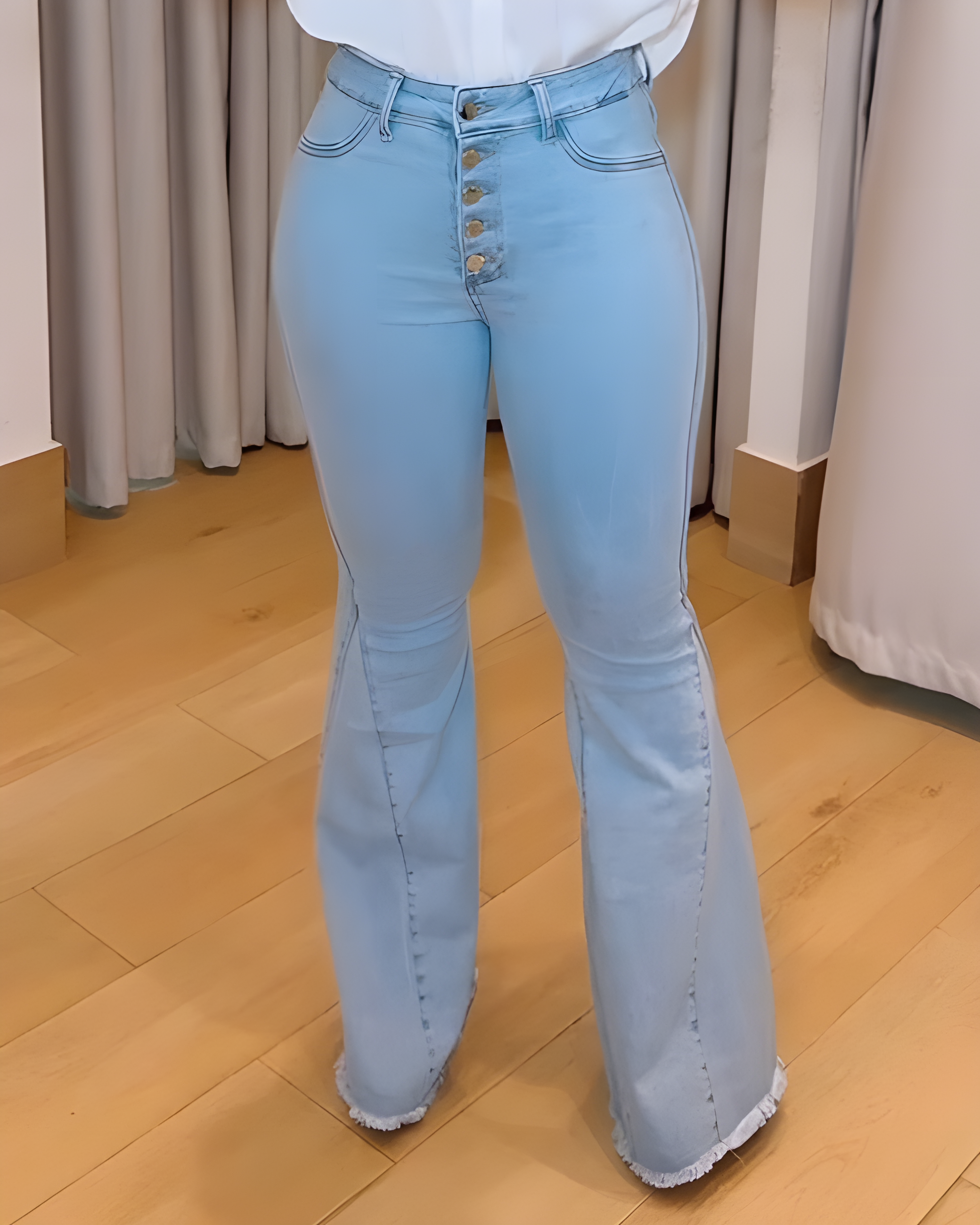 High-Rise 5-Row Button-Down Skinny Flared Jeans