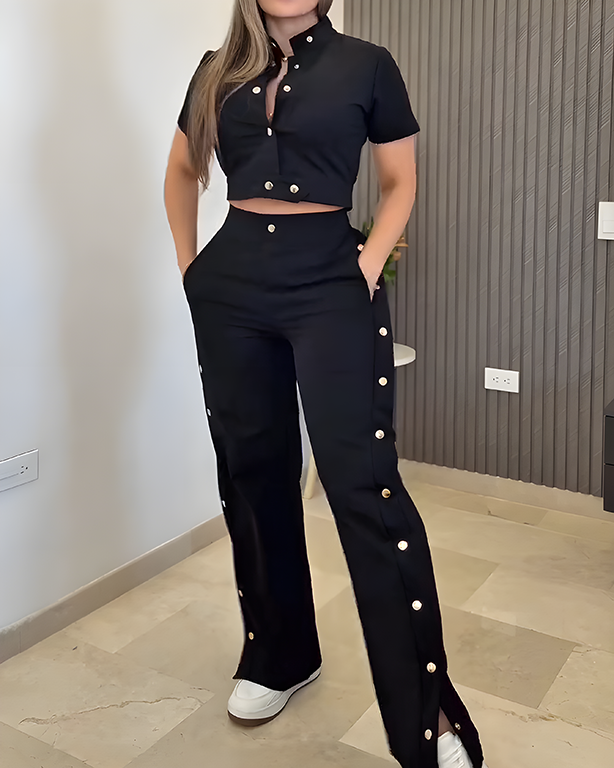 Casual Short Sleeve Wide Leg 2-Piece Set