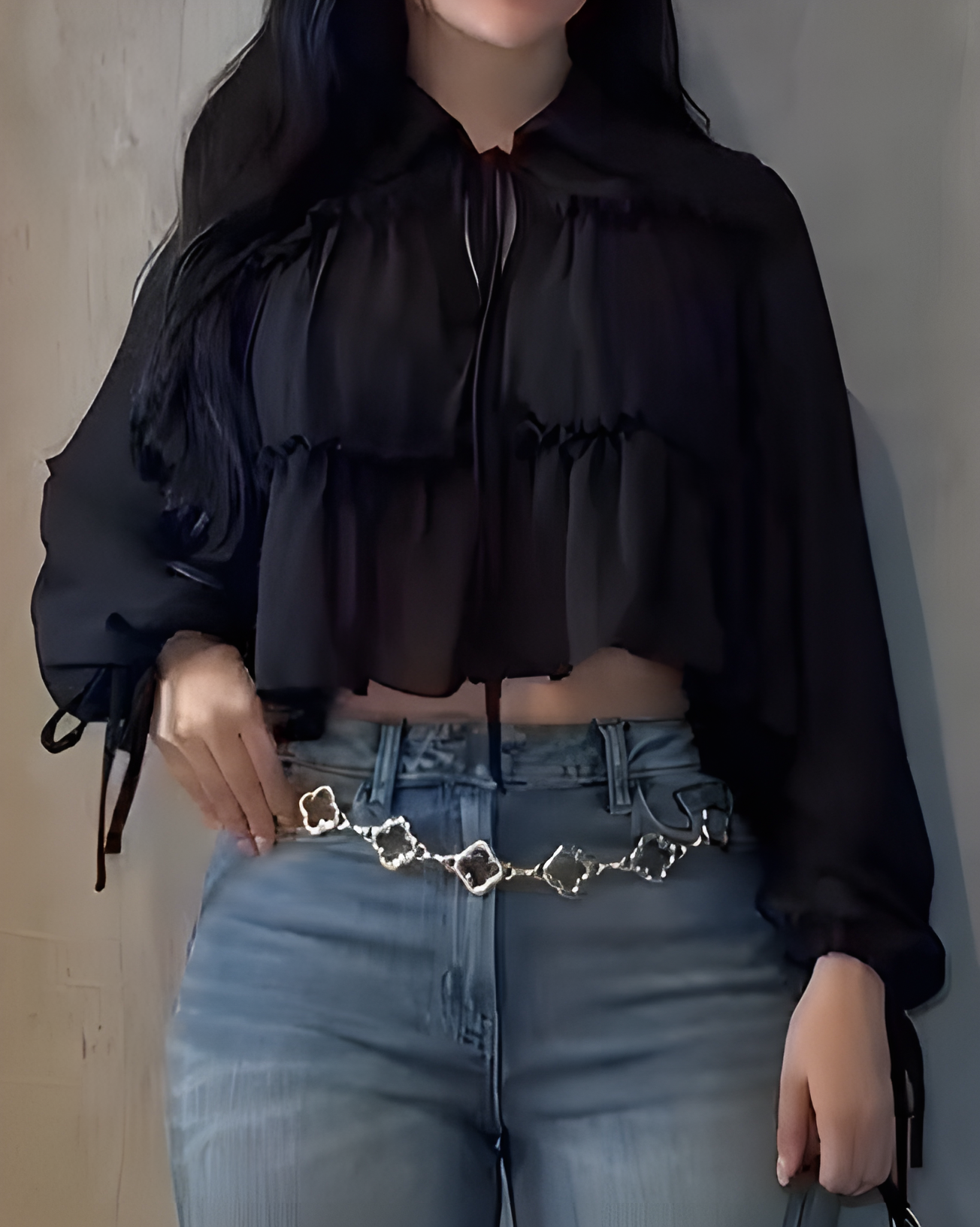 Chiffon Ruffle Long Sleeve Shirt