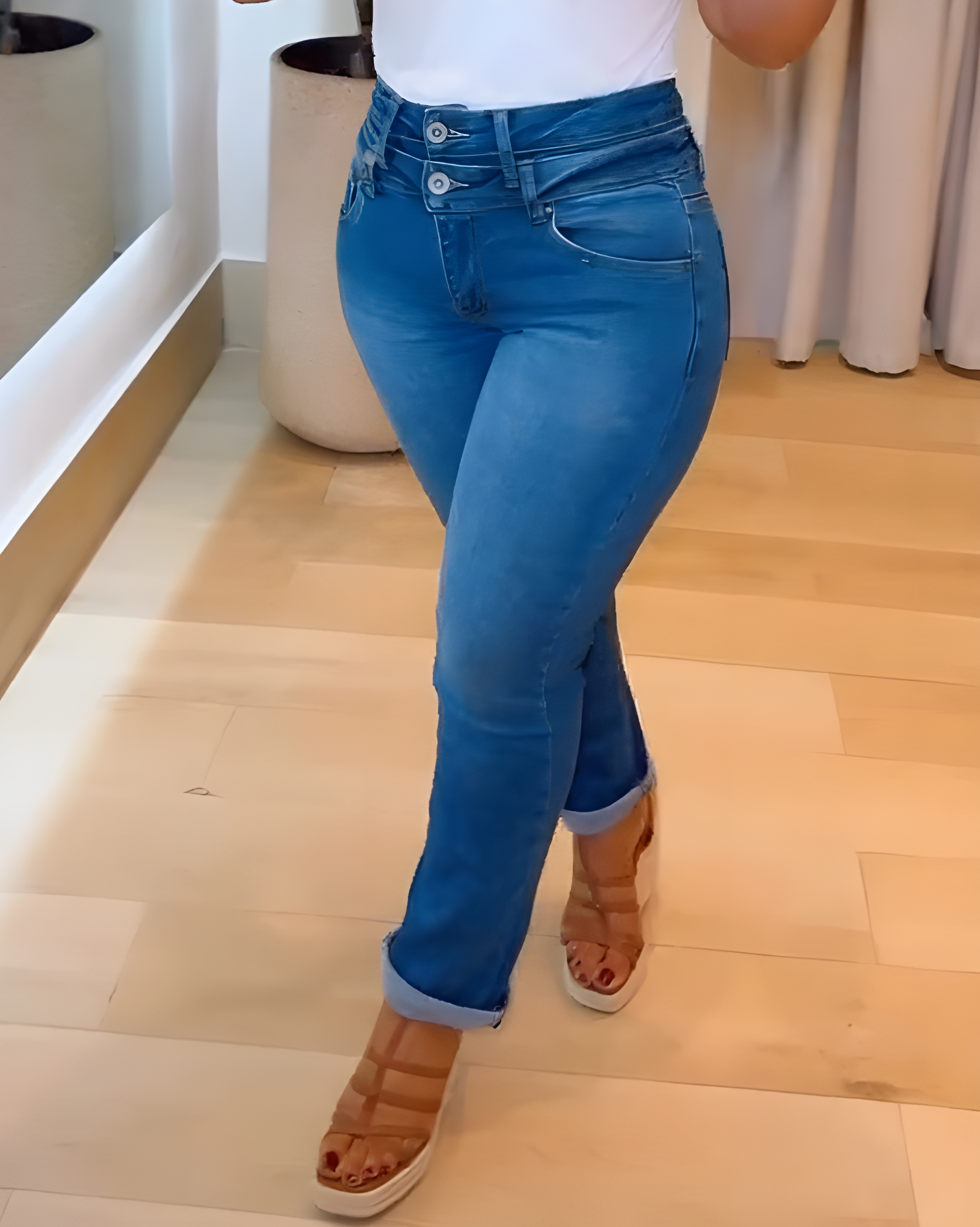 Double-Breasted Hip-Lifting Slim-Fit Jeans