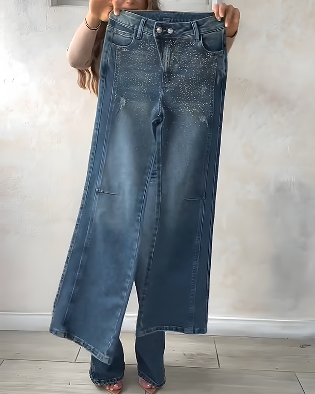 Double-Breasted Sparkling Rhinestones Jeans