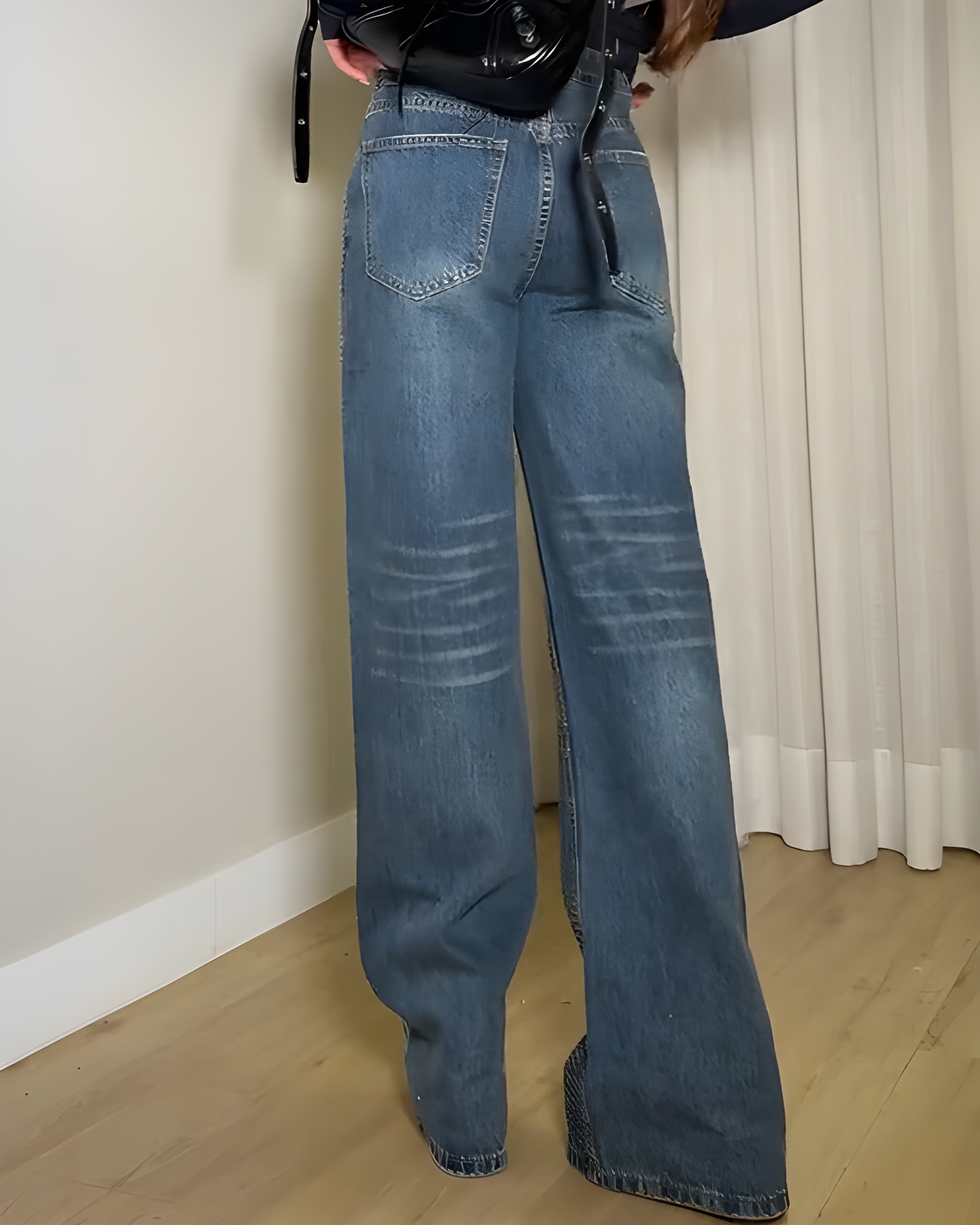 Sparkling Rhinestones Wide-Leg Denim Pants