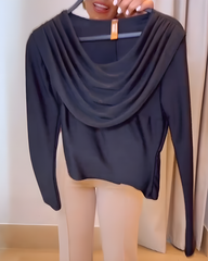 Draped Neck Long-Sleeved Top