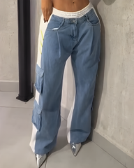 Contrast-Paneled Wide-Leg Jeans