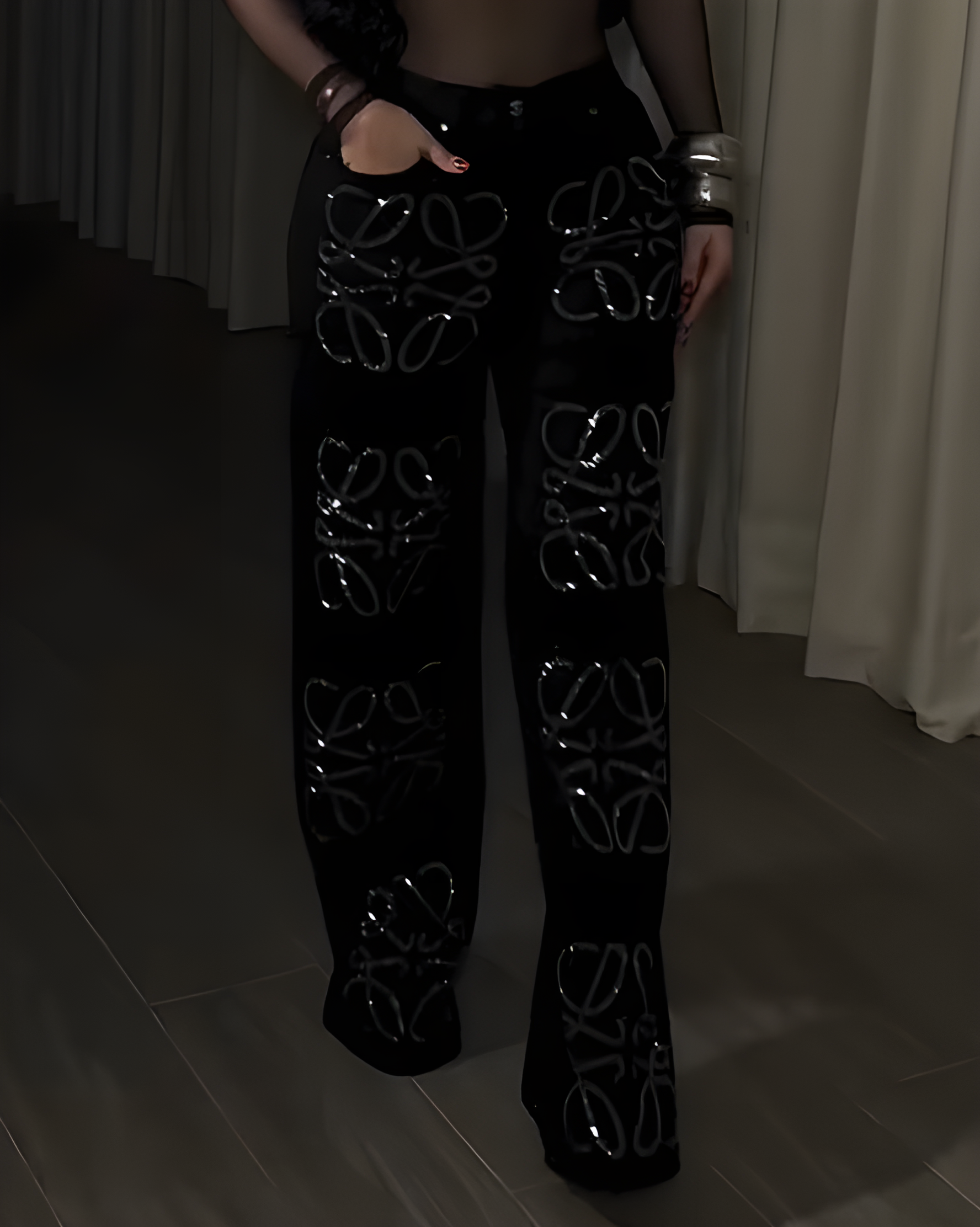 Shiny Straight Leg Jeans