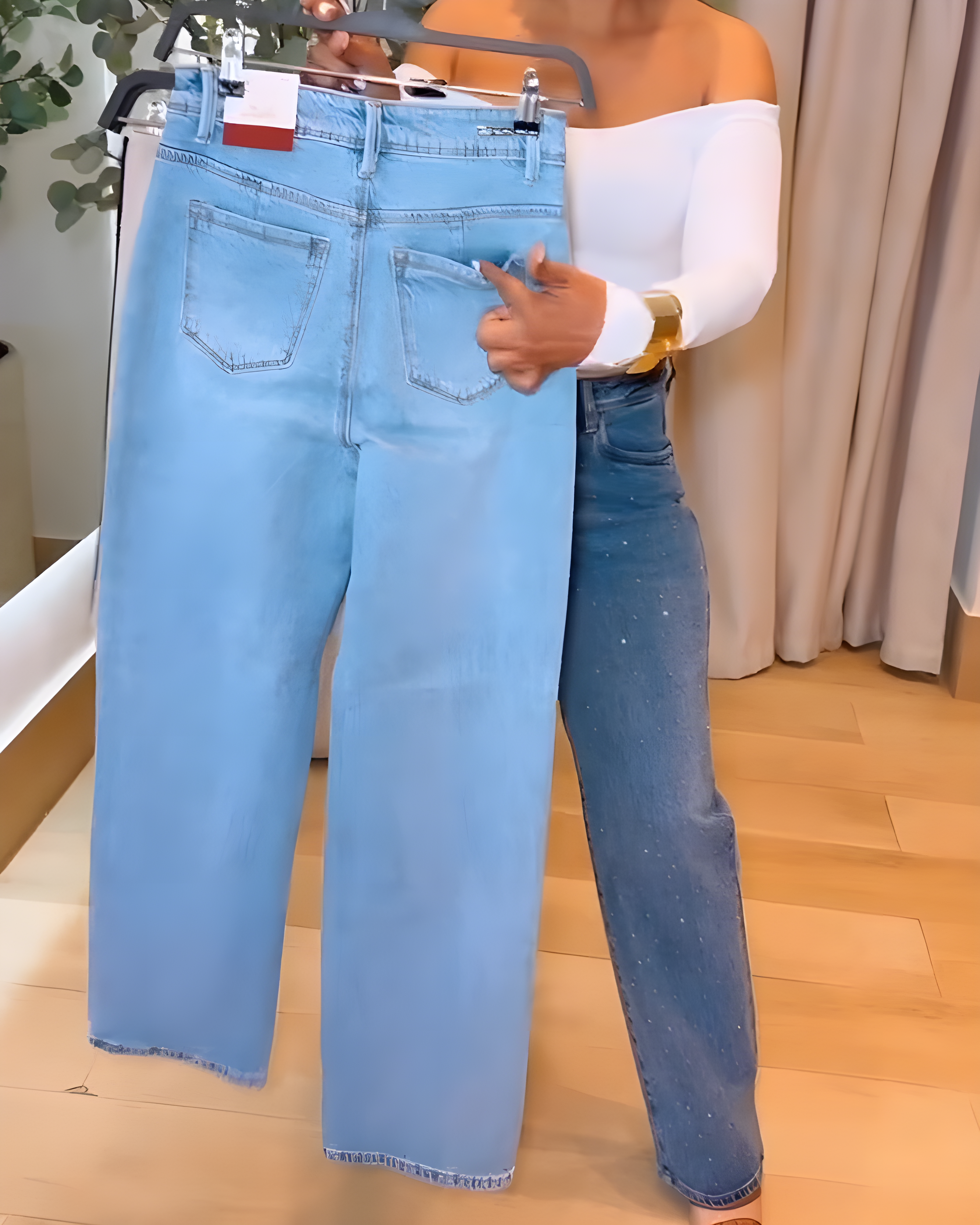 High-Rise Sparkling Rhinestones Wide-Leg Jeans