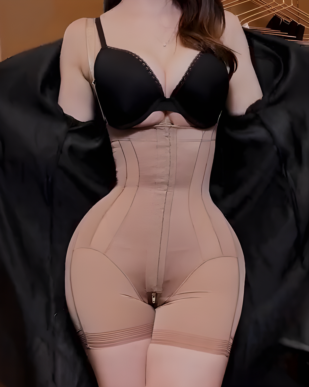 Open-Chested Mesh Hook-and-Eye Hourglass Shapewear