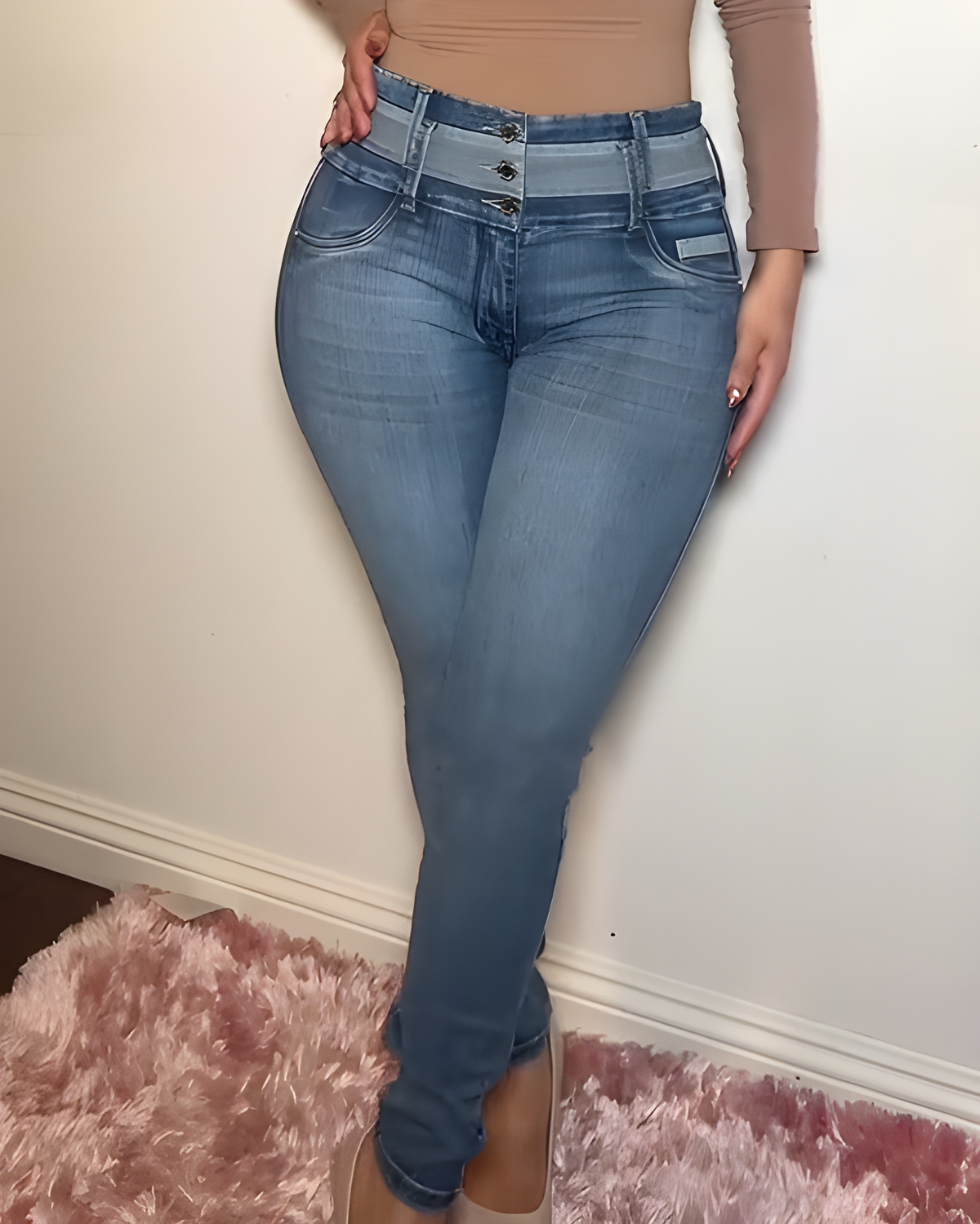 3-Row Button High-Stretch Skinny Jeans