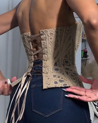 Irregular Lace Back Tie Hollow Corest Top