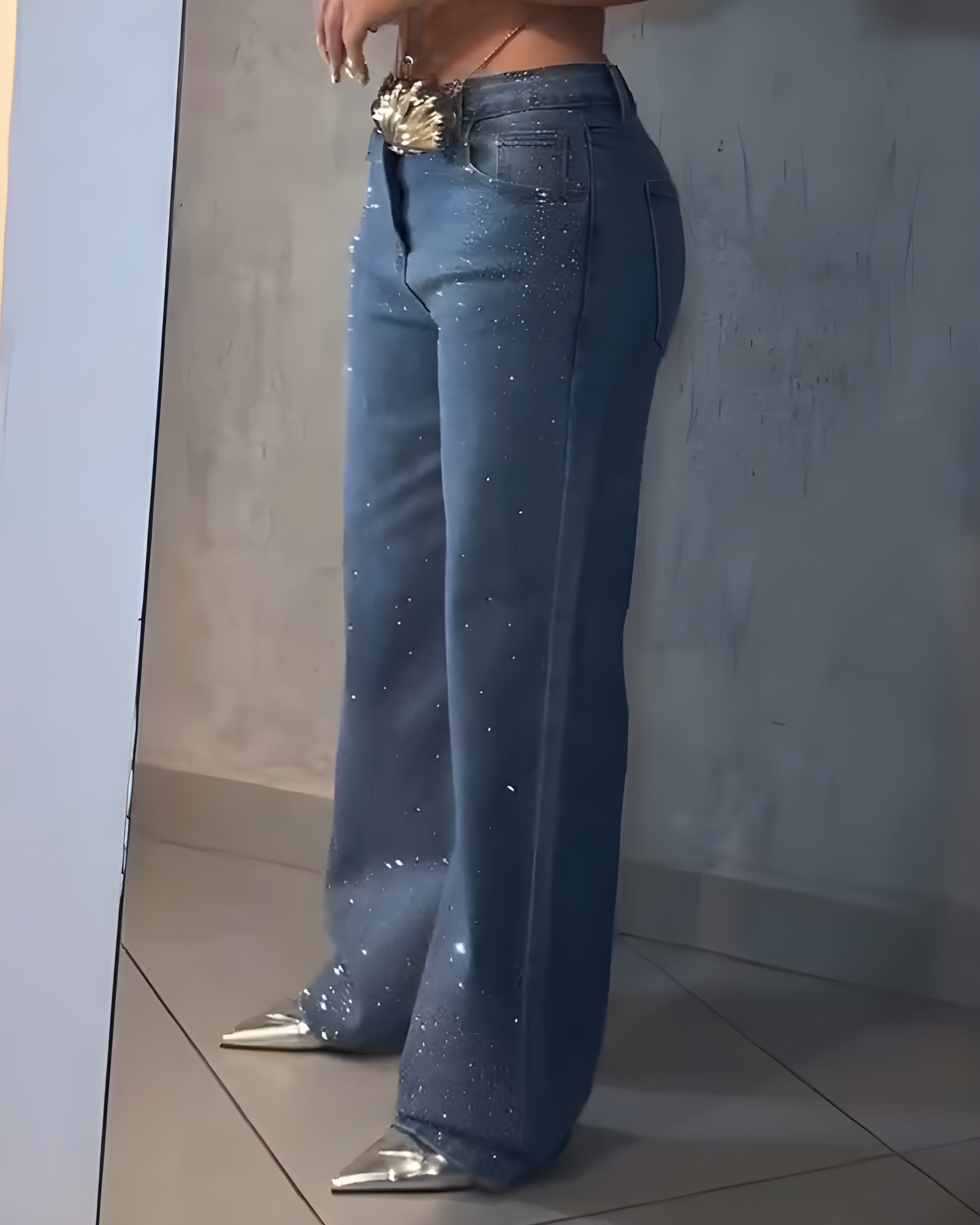 Stylish Sparkling Rhinestone Straight Leg Jeans