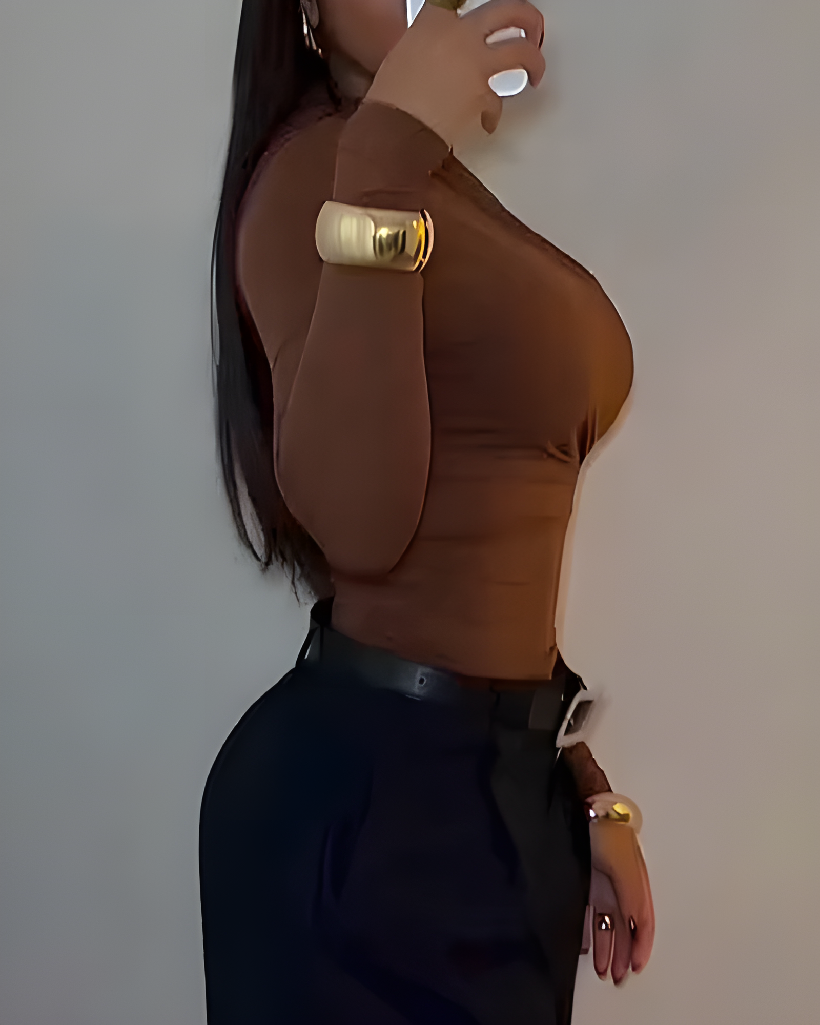 Mesh Ruched Long Sleeve Top