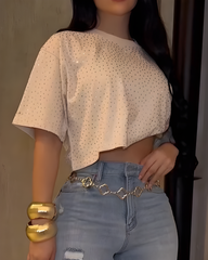 Shiny Rhinestone Short Sleeve T Shirt