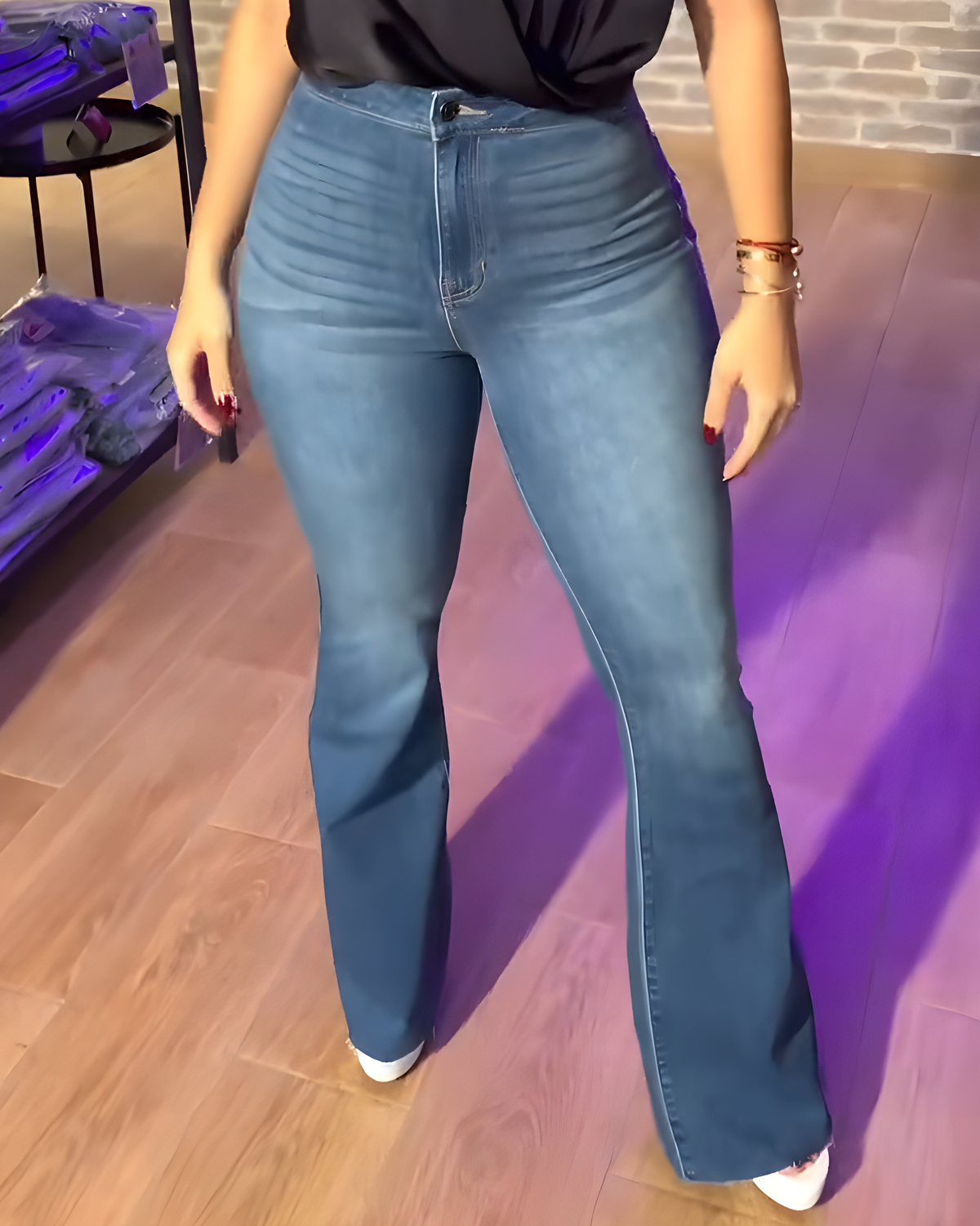 High Waist Skinny Denim Flared Pants