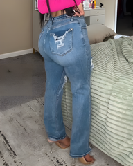 High-Waisted Ripped Frayed Straight-Leg Jeans