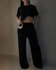 Sparkling Rhinestone Loose Casual 2-Piece Set
