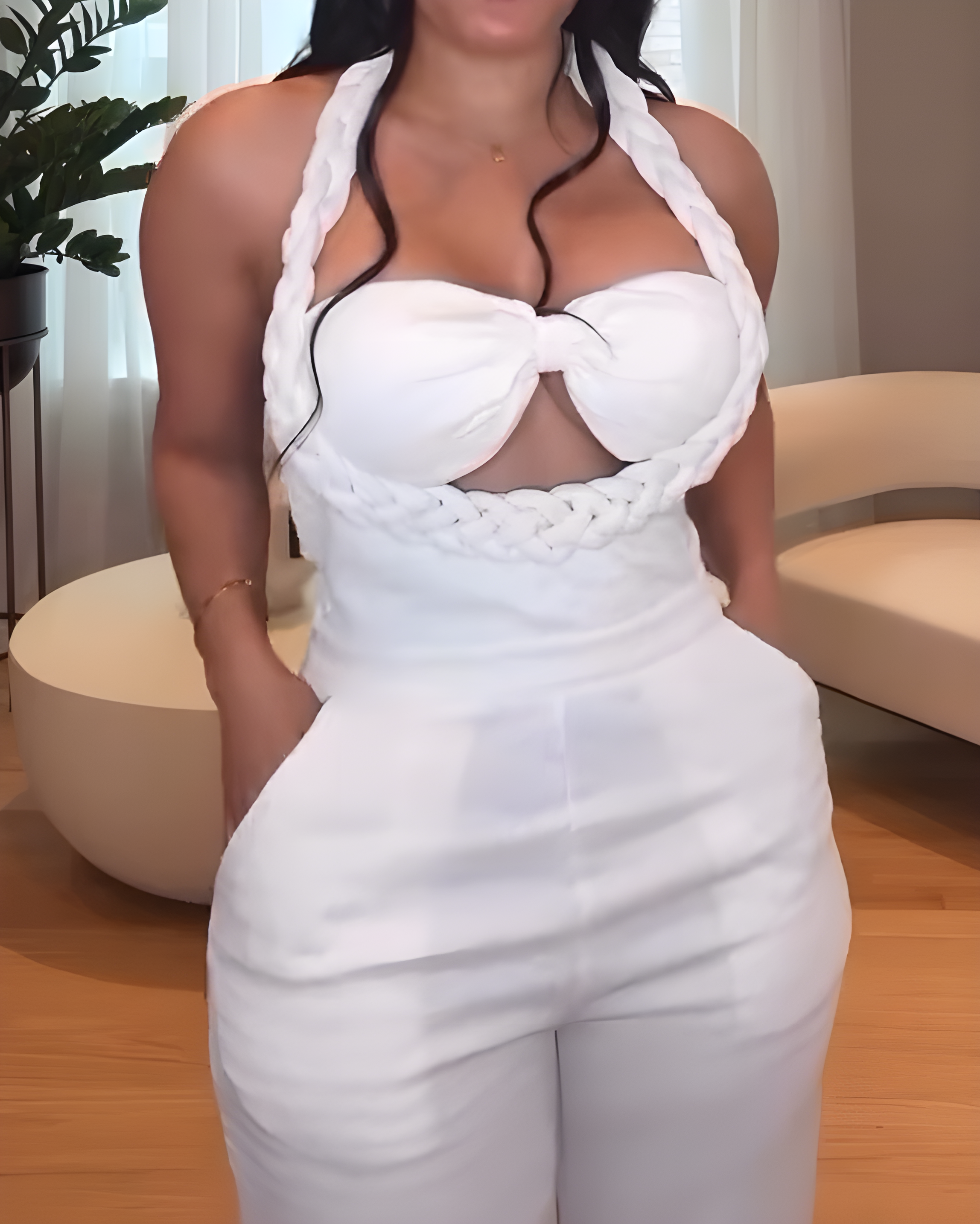 Braided Style Slip Sleeveless Loose Straight Jumpsuit