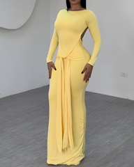 Long-Sleeved Slimming Backless Long Dress