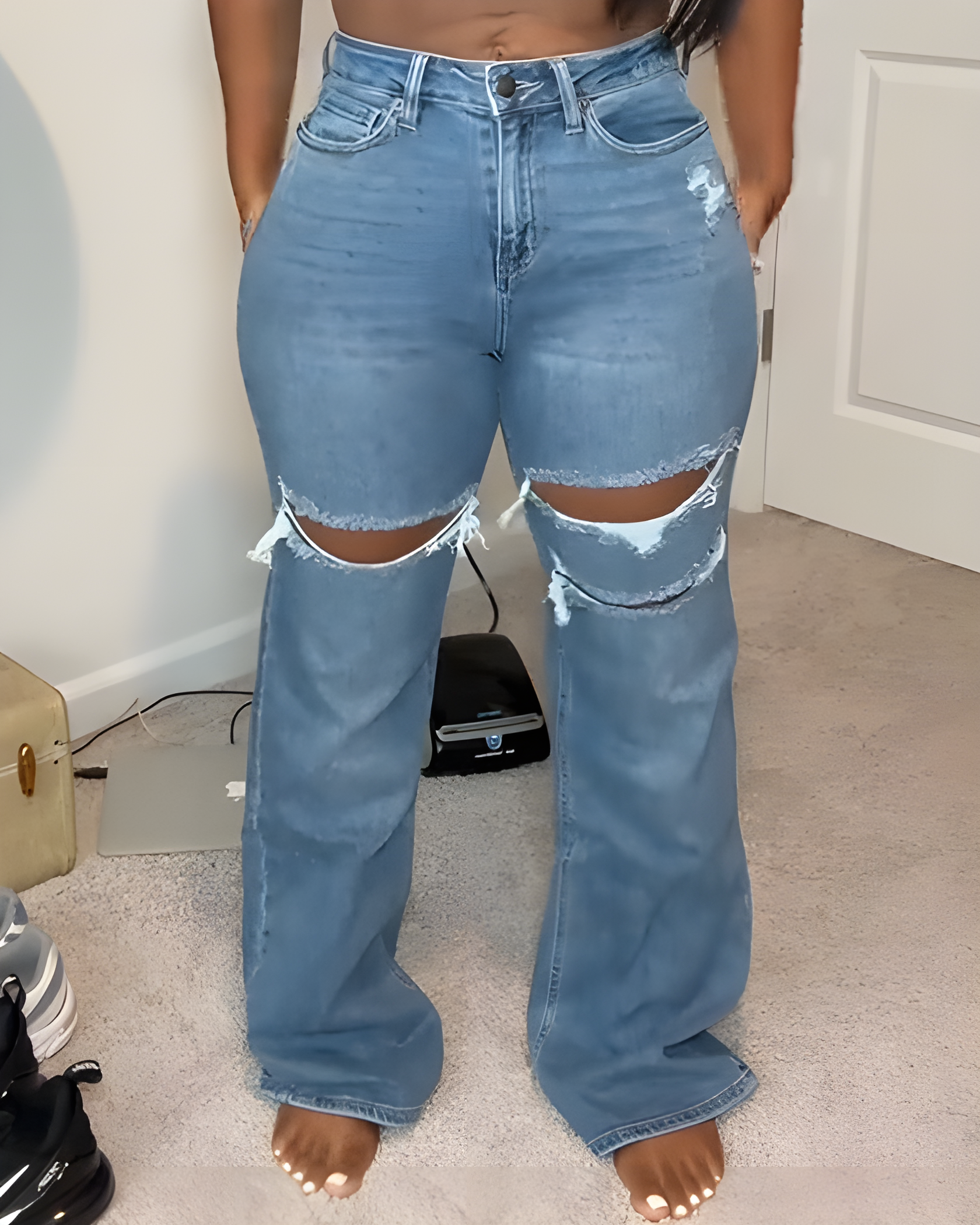 Ripped High-Waist Wide-Leg Jeans