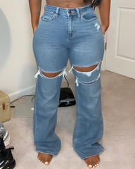 Ripped High-Waist Wide-Leg Jeans
