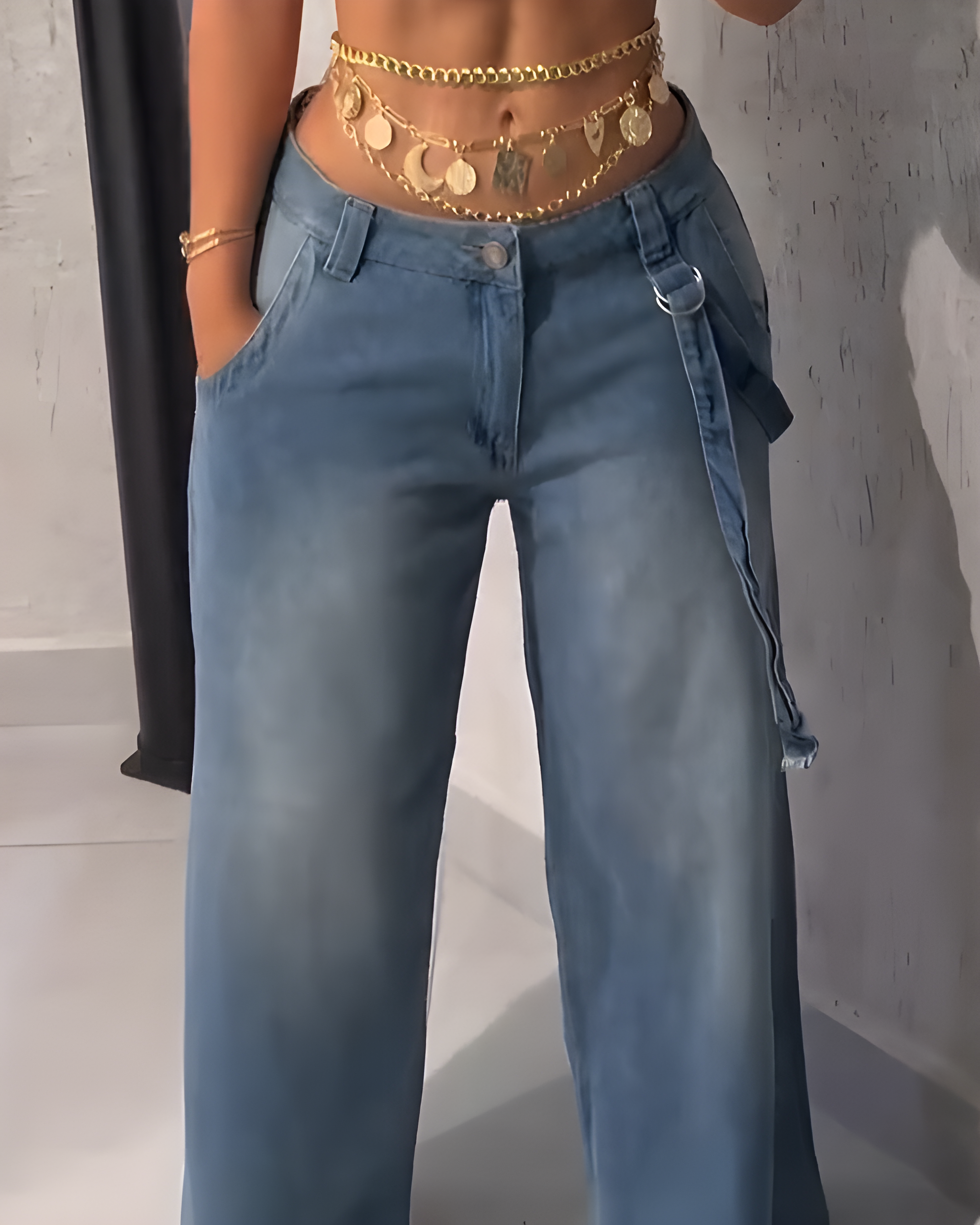 Slim Cargo Style Wide-Leg Denim Jeans