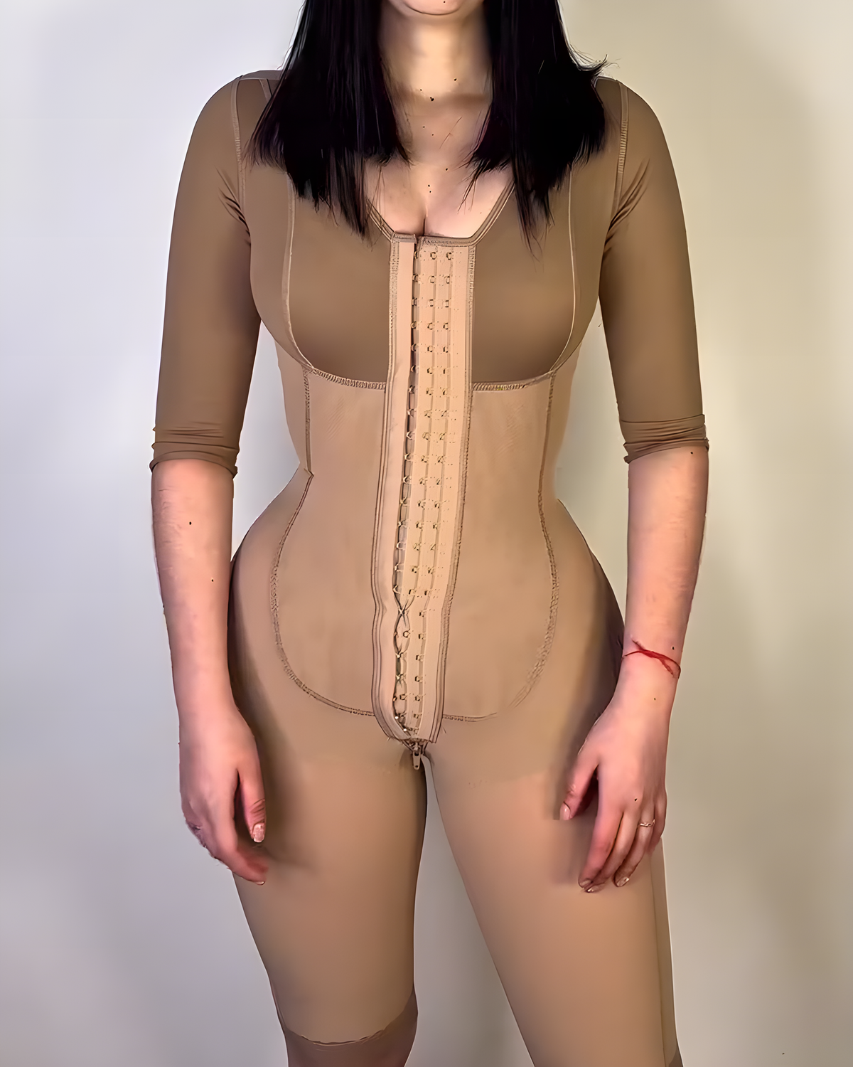 3 Hook Eyes Long Sleeves Tummy Sculpt Full Body Shaper