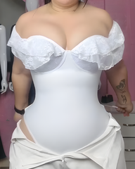 Lace Back Tie Tummy Control Thong Bodysuit