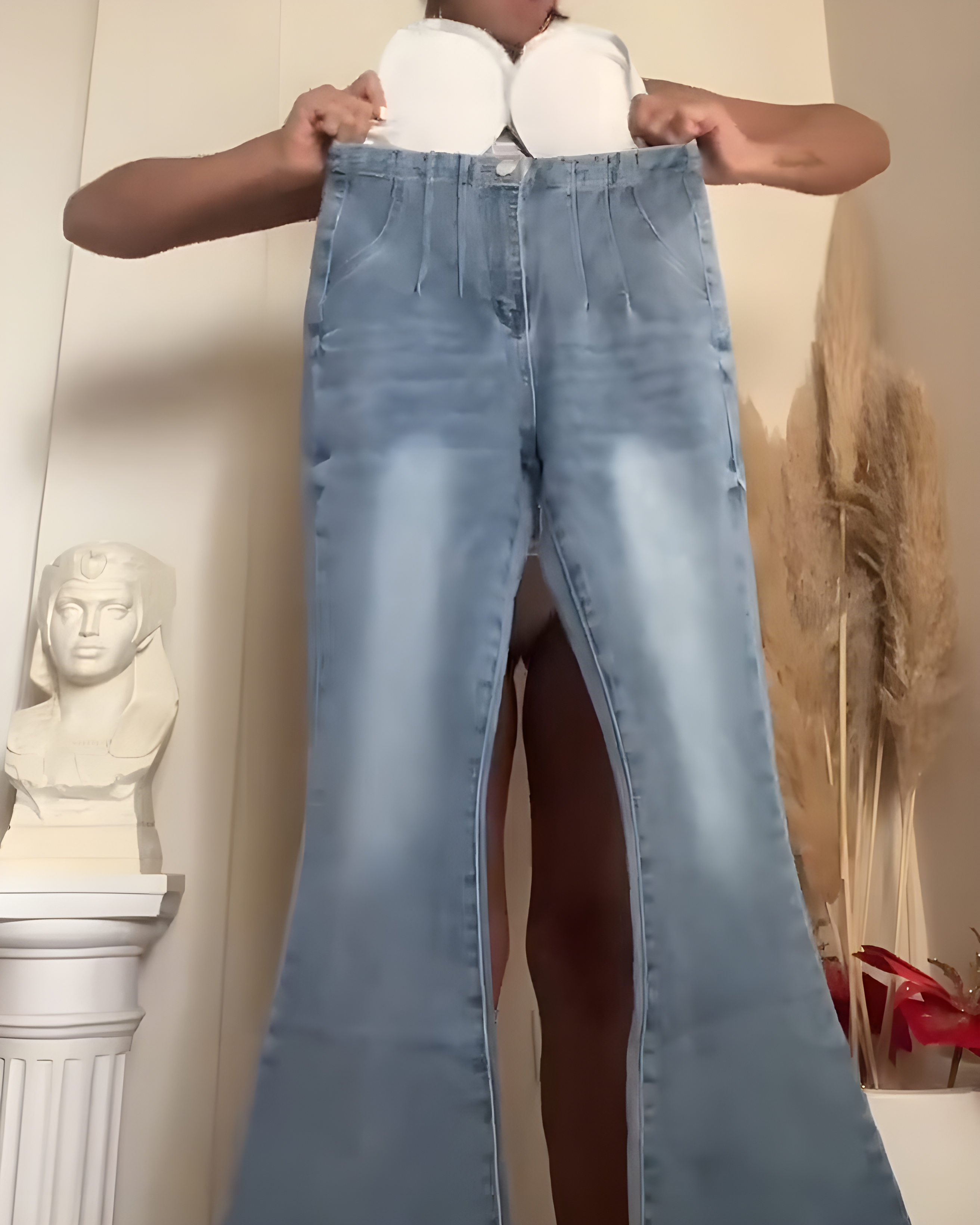 High Waist Flared Jeans with Hip Pads